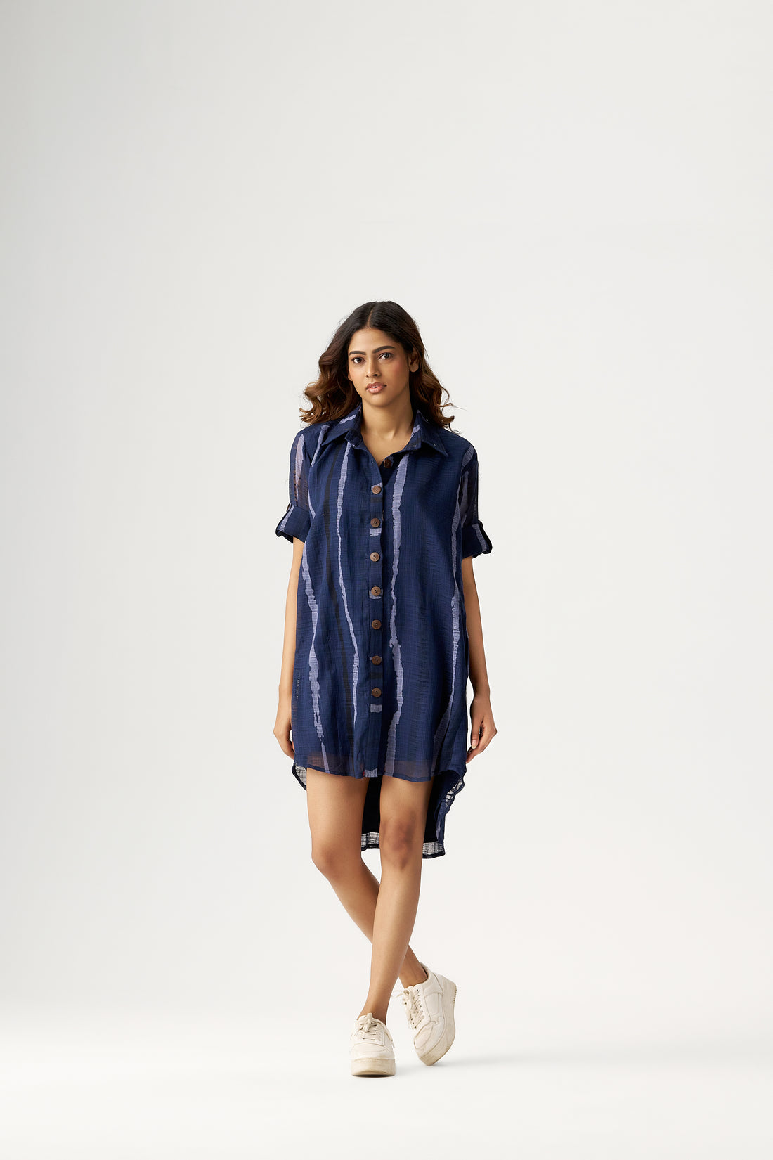 NAVY TIE-DYE SHIRT DRESS