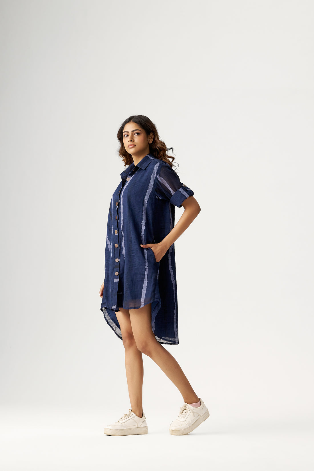 NAVY TIE-DYE SHIRT DRESS