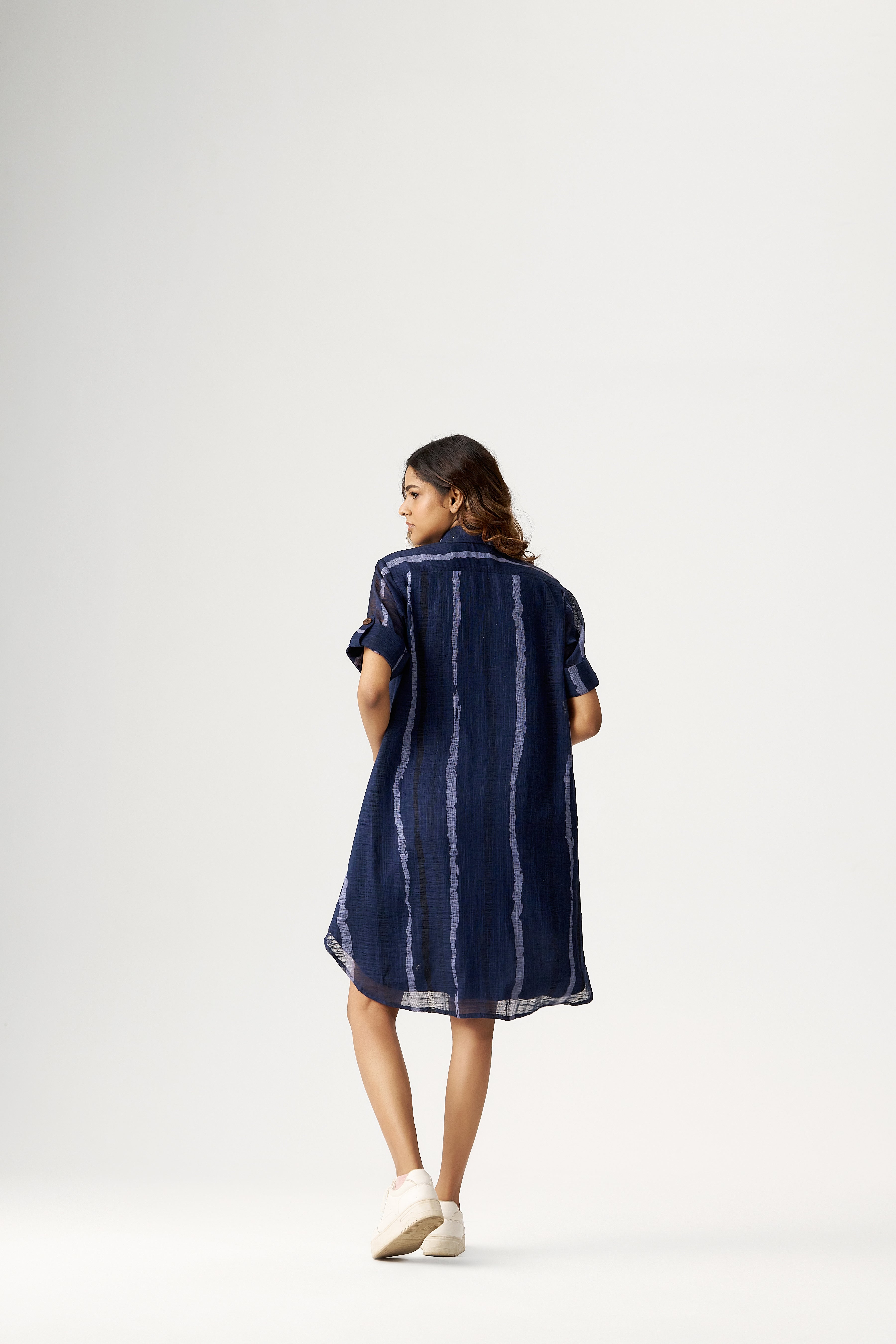 NAVY TIE-DYE SHIRT DRESS