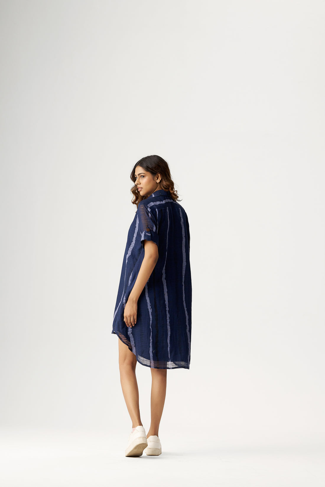 NAVY TIE-DYE SHIRT DRESS