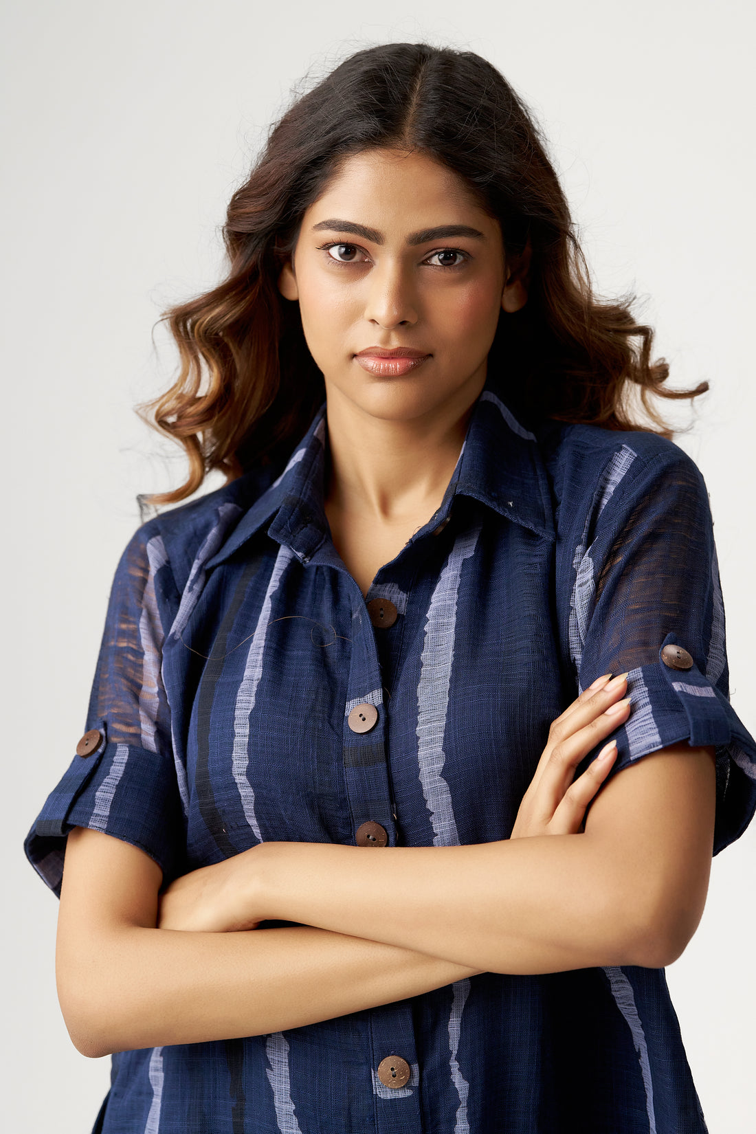 NAVY TIE-DYE SHIRT DRESS