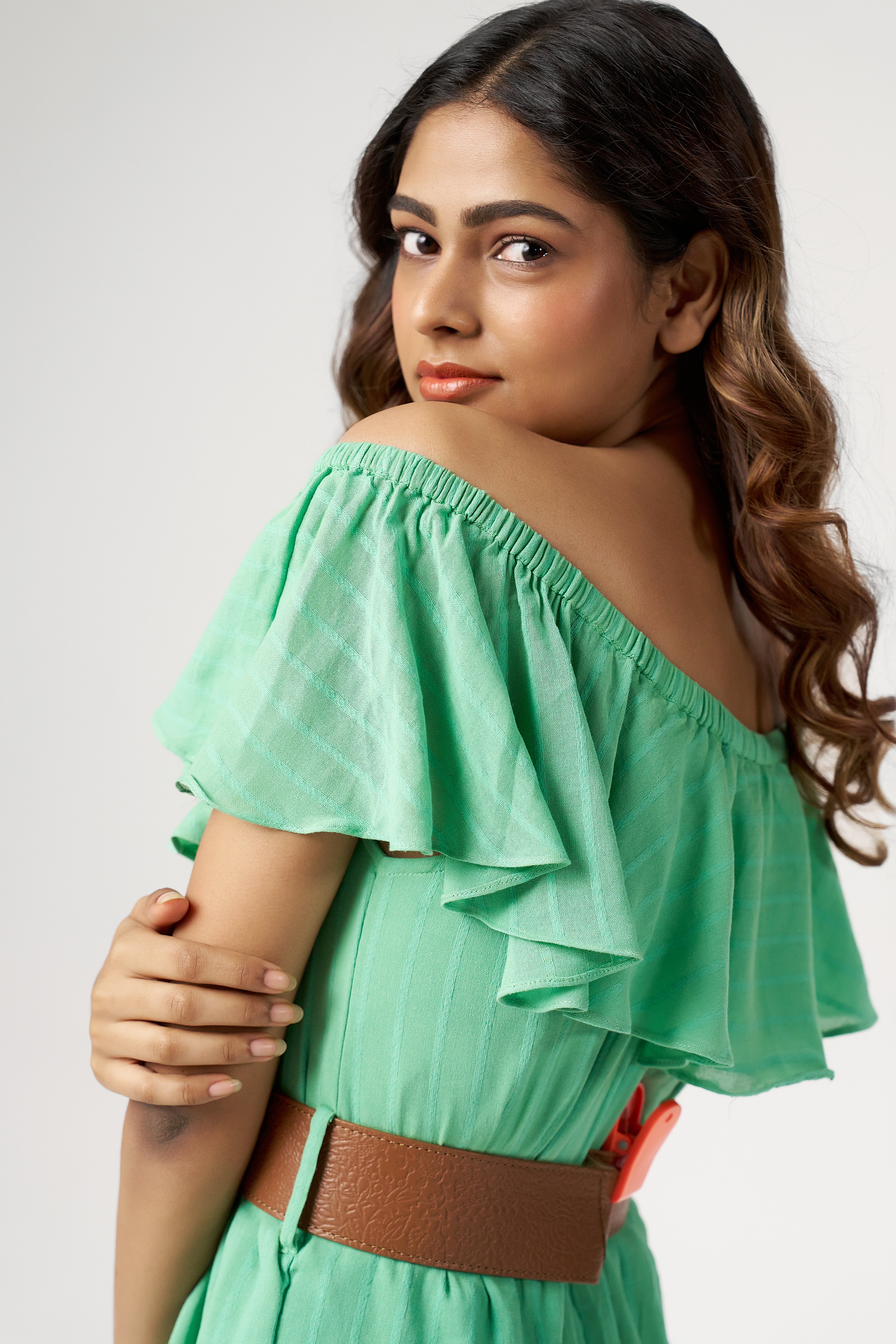 OFF SHOULDER RUFFLE DRESS