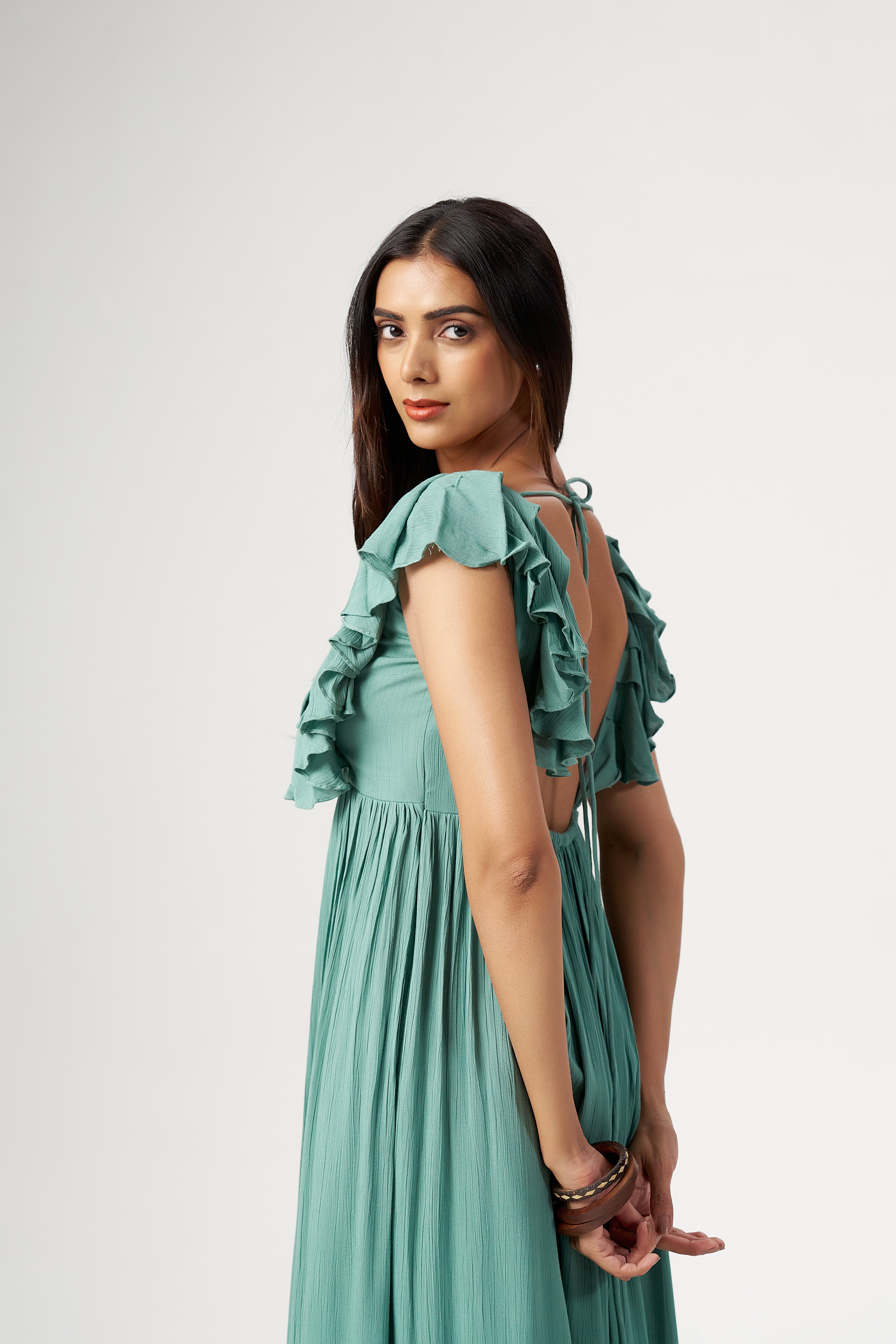 SEAFOAM FLUTTER DRESS