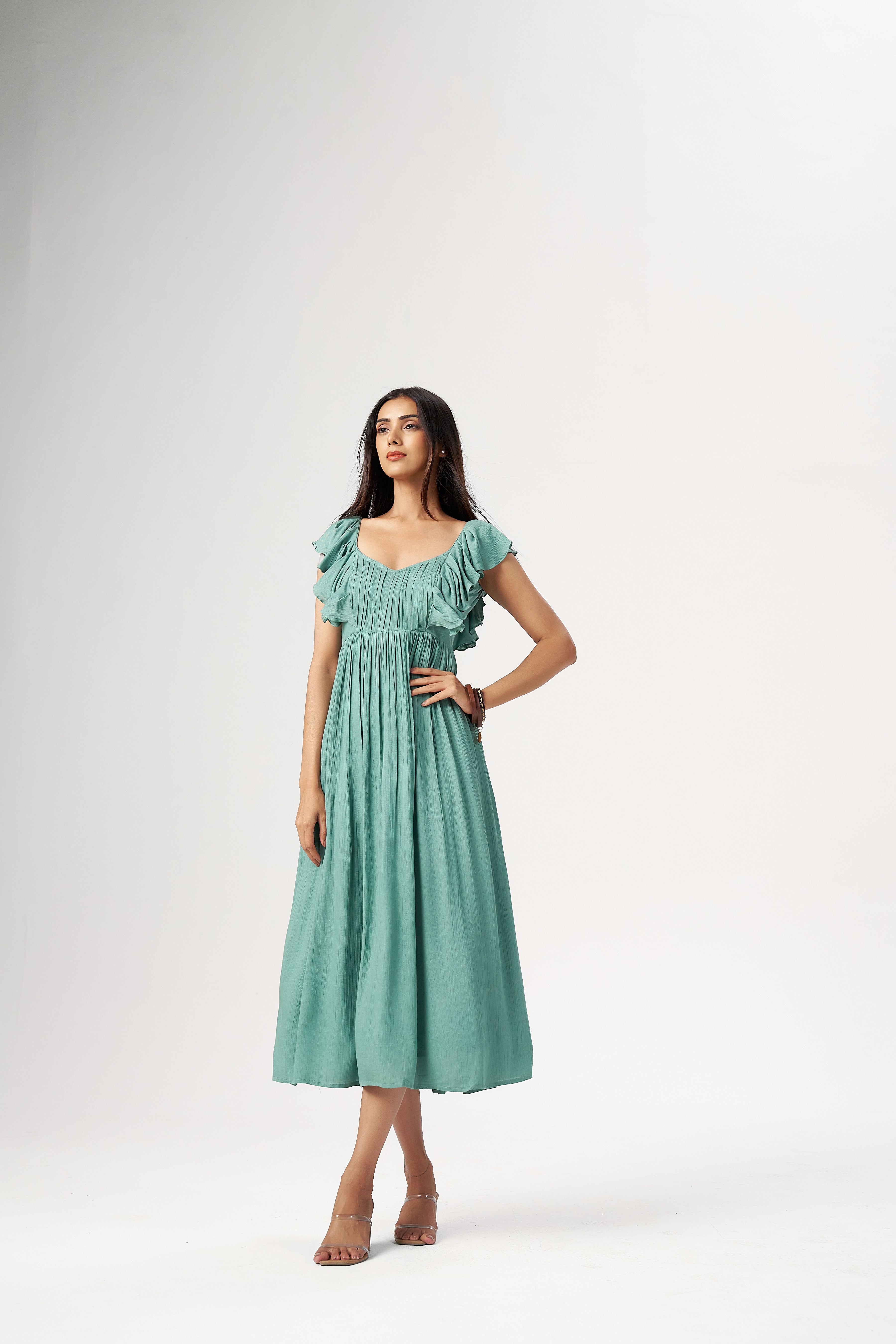 SEAFOAM FLUTTER DRESS