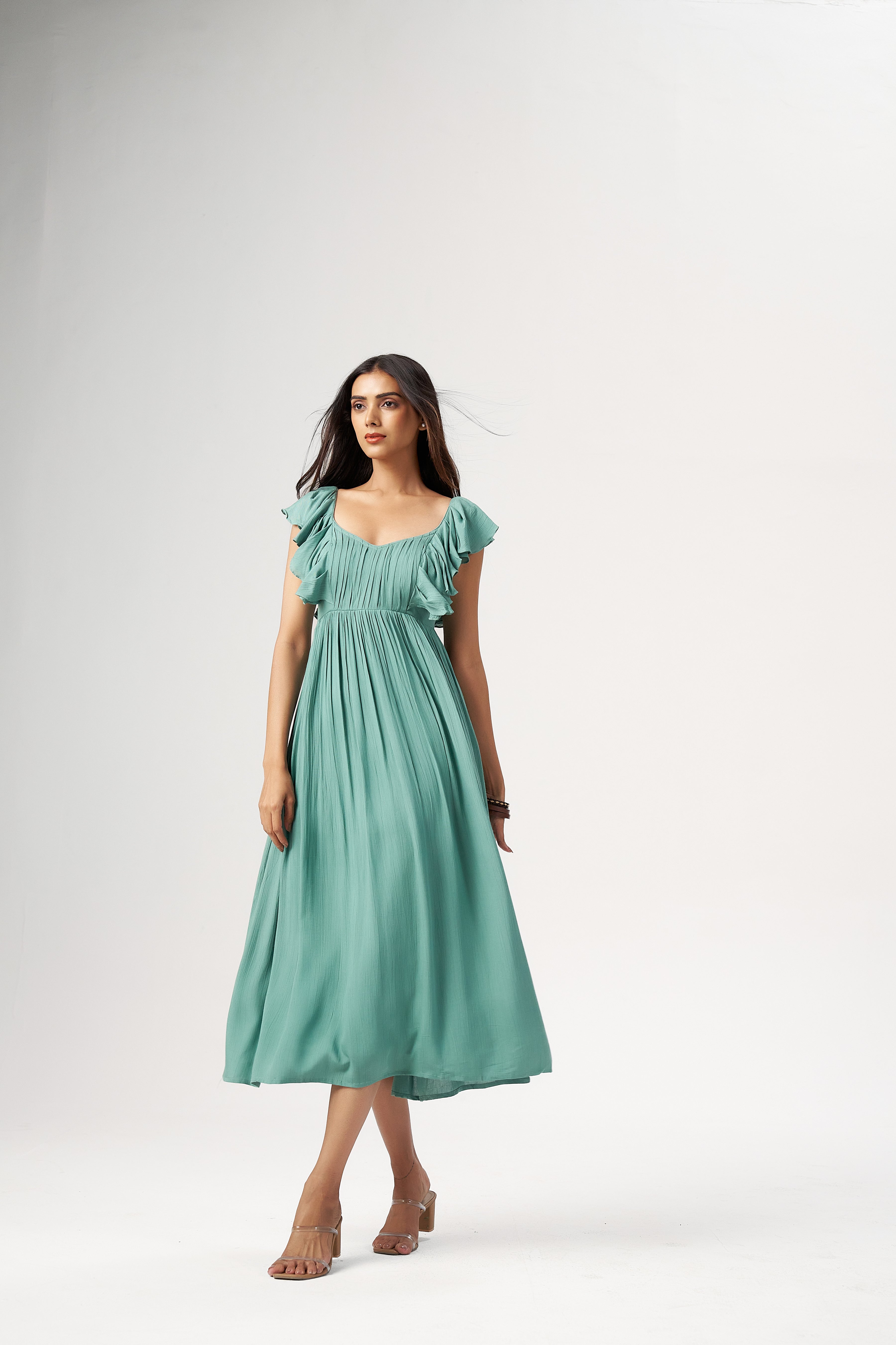 SEAFOAM FLUTTER DRESS