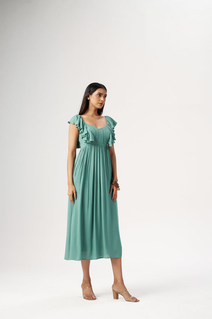 SEAFOAM FLUTTER DRESS