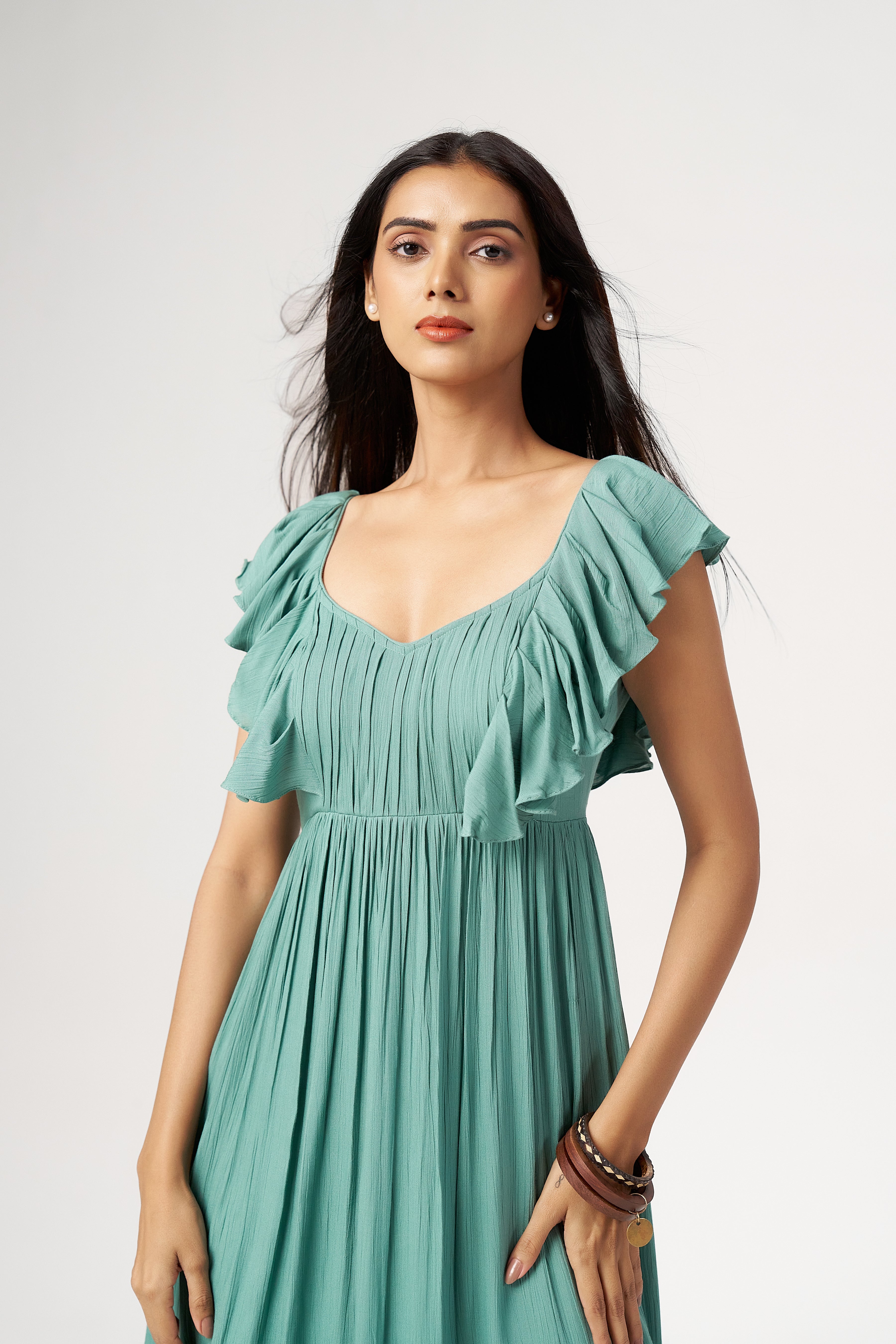 SEAFOAM FLUTTER DRESS